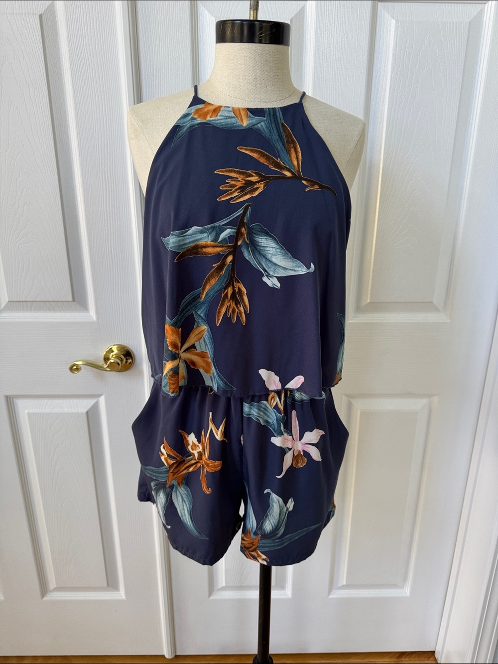 Navy Floral Halter Romper - Women's Romper